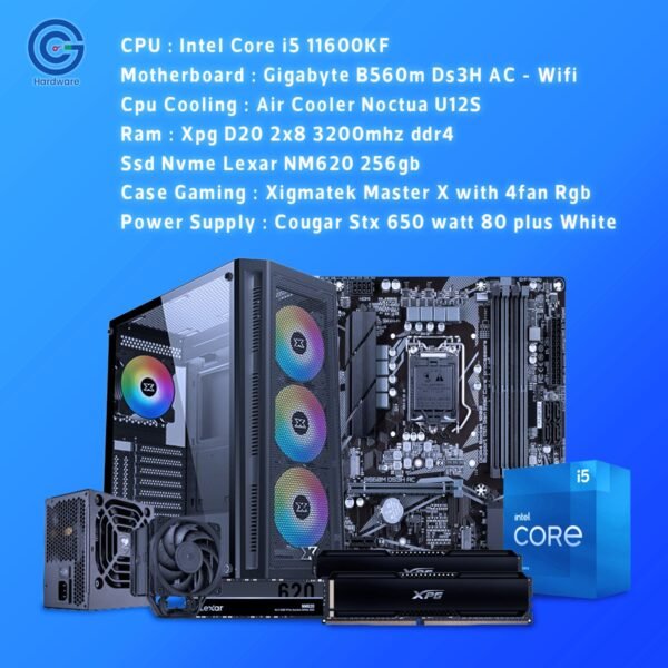 قوة الأداء المتوازن مع تبريد هوائي ممتاز: تجميعة Intel Core i5-11600KF مع Gigabyte B560M DS3H AC و16GB RAM – مثالية للجيمنج والاستخدام اليومي!