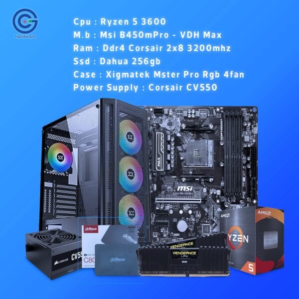 قوة الأداء المتوازن الكلاسيكي: تجميعة AMD Ryzen 5 3600 مع MSI B450M PRO-VDH MAX و16GB RAM – مثالية للجيمنج والاستخدام اليومي!