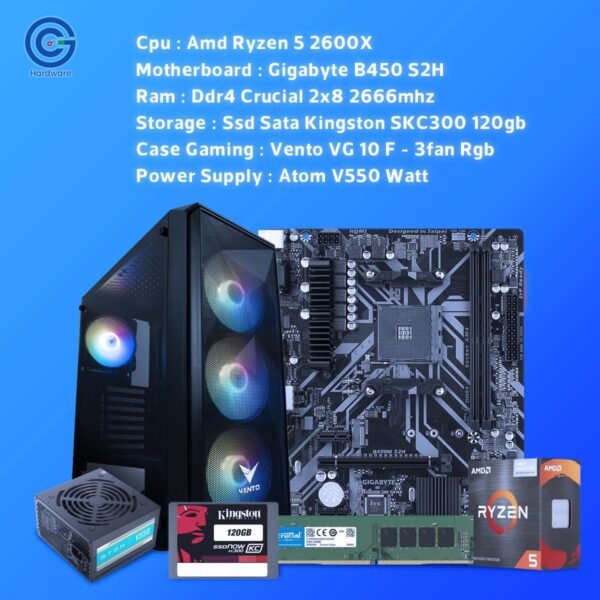 تجميعة رايزن اقتصادية مناسبة للالعاب المتوسطة و برامج الجرافيك و الذكاء الاصطناعي و قابلة للتحديث AMD Ryzen 5 2600X – Gigabyte B450 S2H